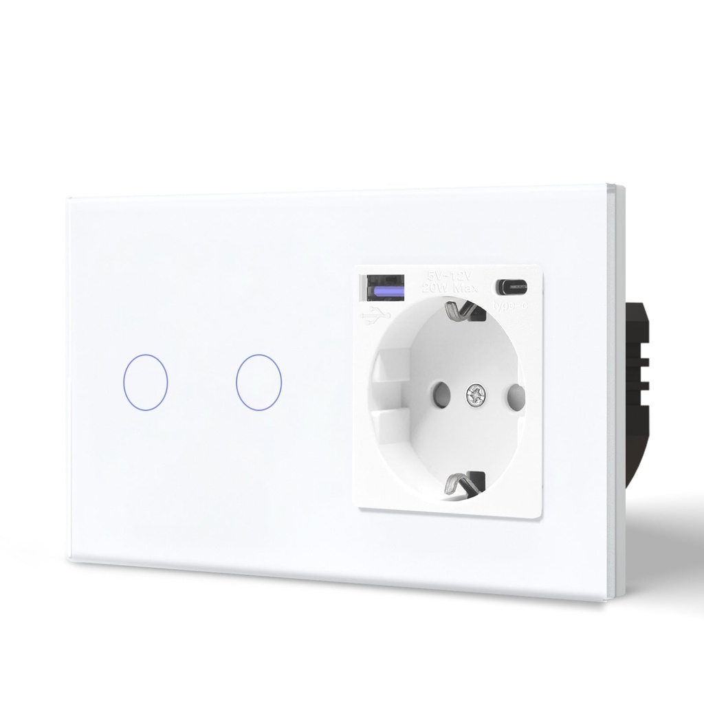 BSEED Wifi-s érintős villanykapcsoló EU konnektorral és 20W USB-C gyorstöltővel 19