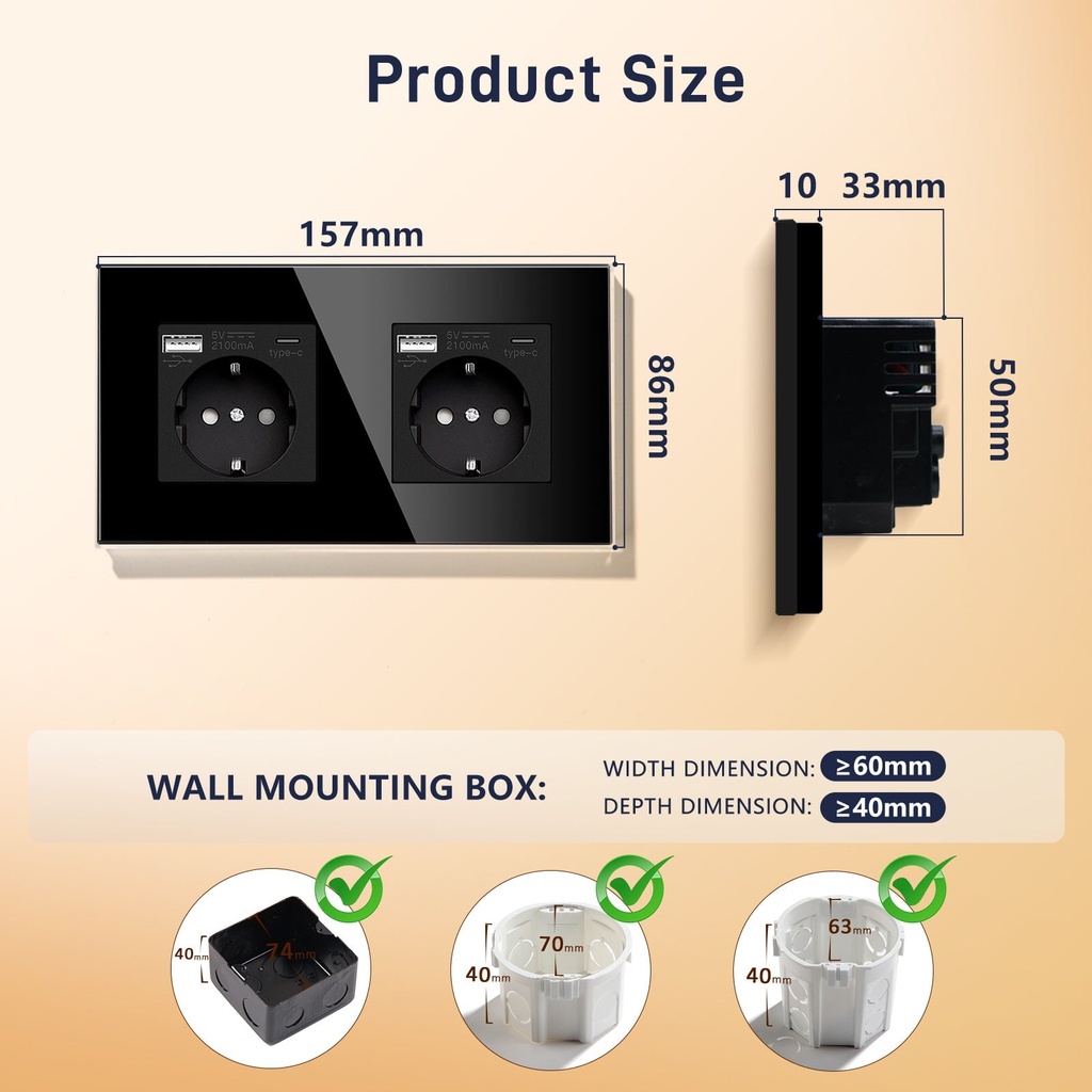 BSEED EU konnektor 2,1A-es Type-C töltővel, üveg előlap 7