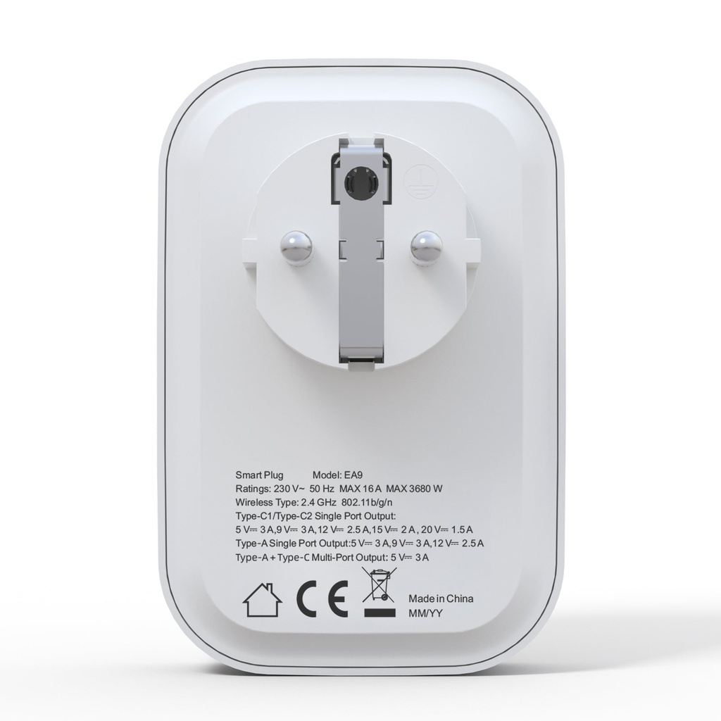 BSEED Wifi-s okos EU konnektor 30W USB/Type-C töltővel, fogyasztásméréssel, Bluetooth 3