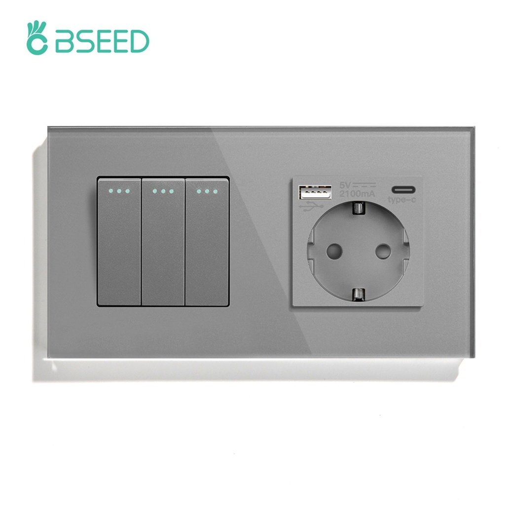 BSEED villanykapcsoló hagyományos EU konnektorral és USB-C csatlakozóval 7