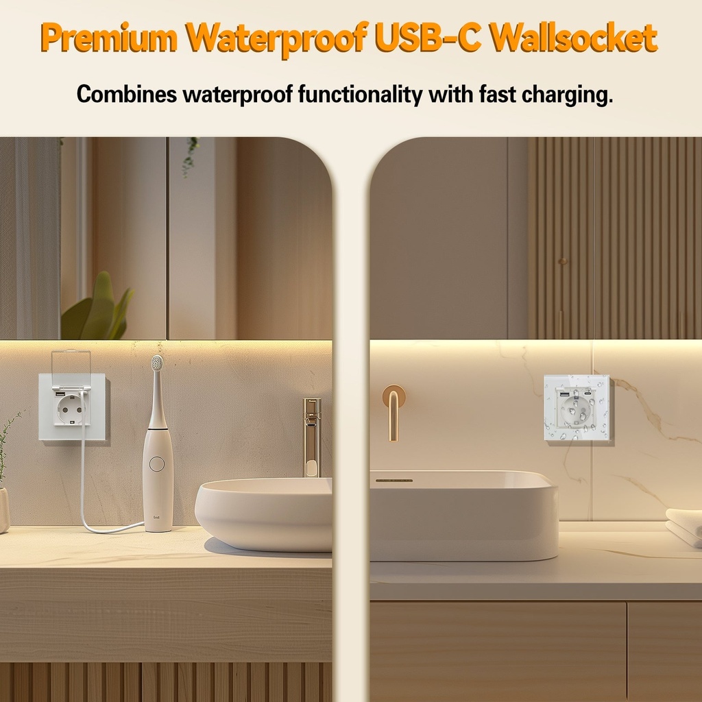 BSEED EU fali konnektor USB és Type-C töltővel, üveg előlap 5