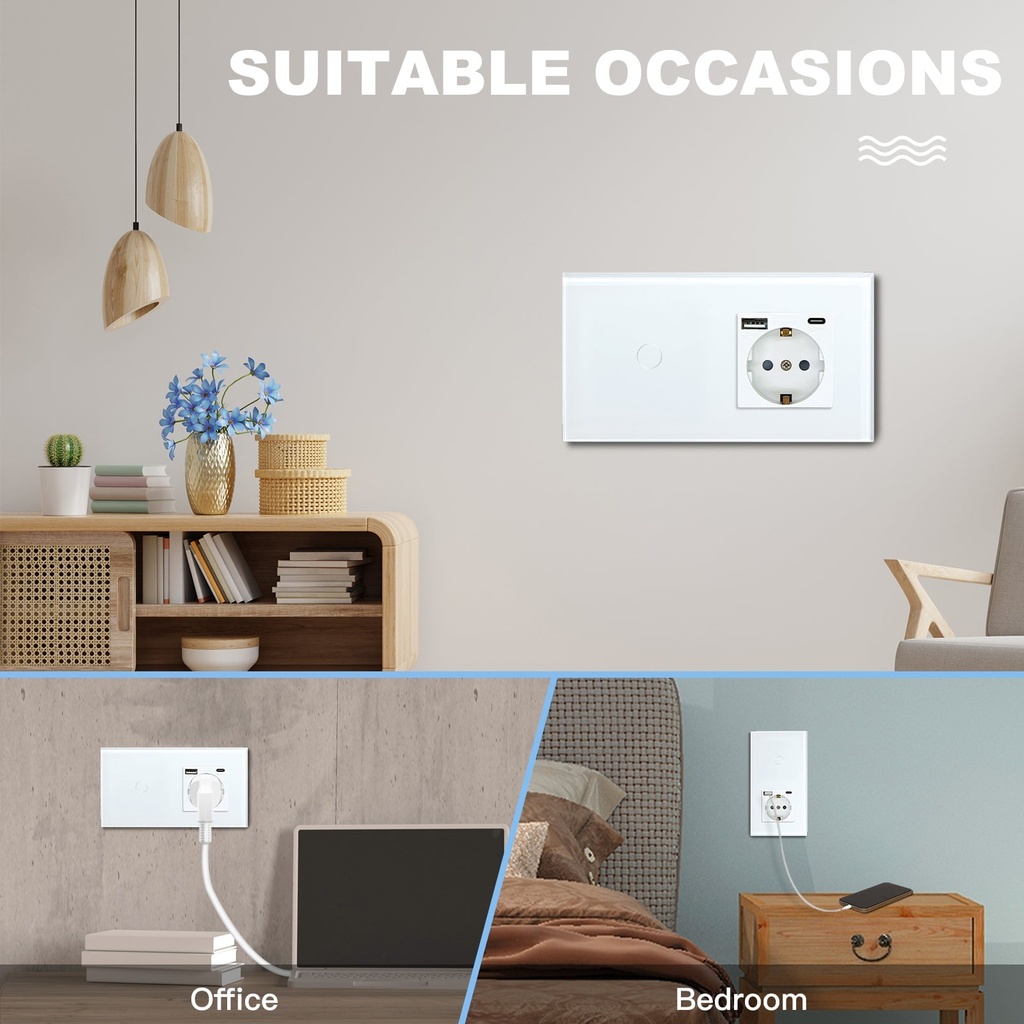 BSEED érintős villanykapcsoló EU konnektorral és 20W-os USB-C töltővel 5
