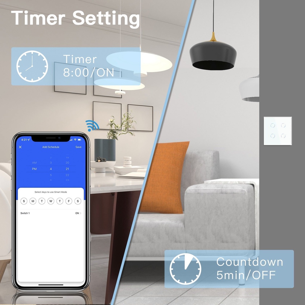 BSEED Wifi-s okos villanykapcsoló nullvezeték nélkül, többhelyes vezérléssel 7