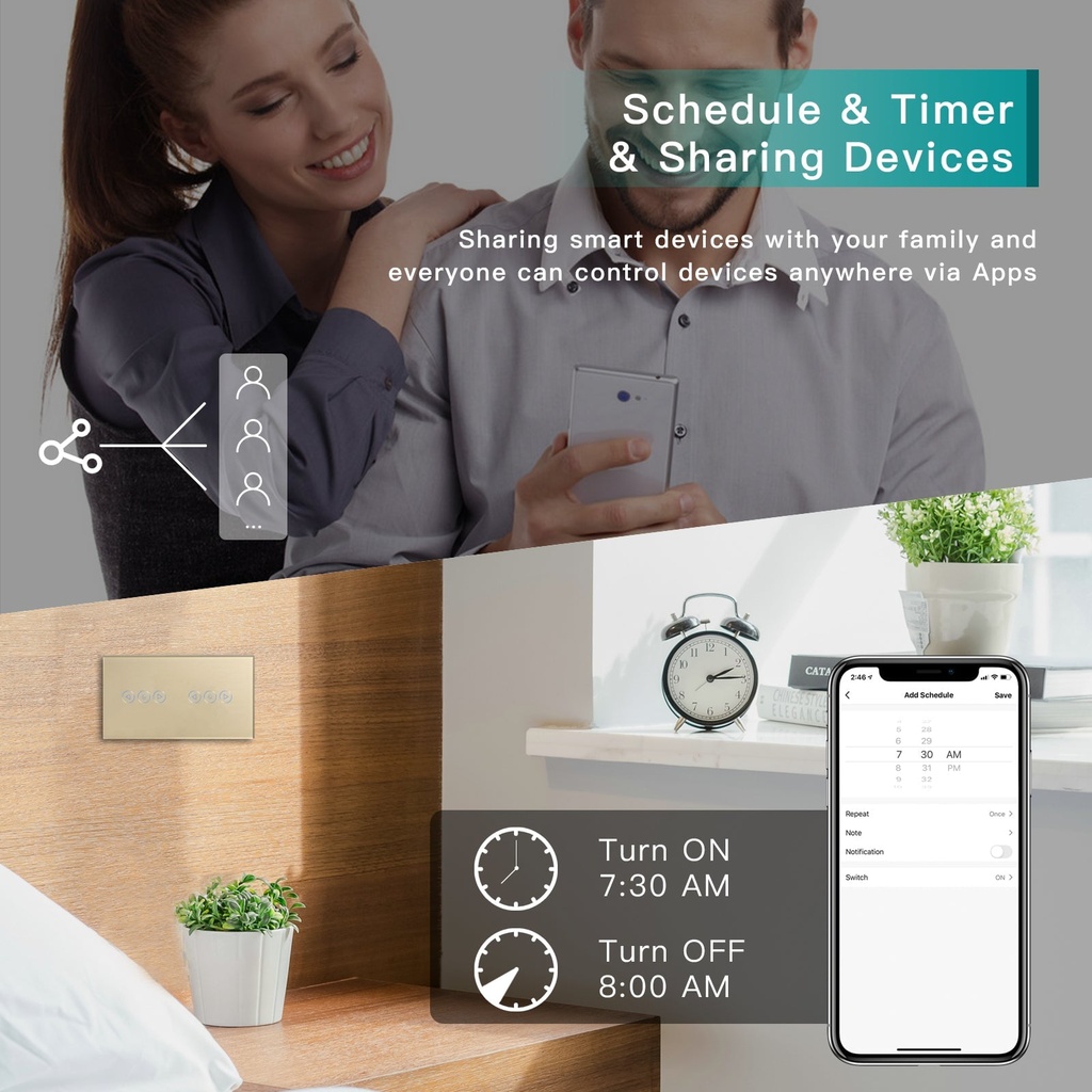 BSEED Zigbee dupla érintős fényerő-szabályzó, üveg előlap 7