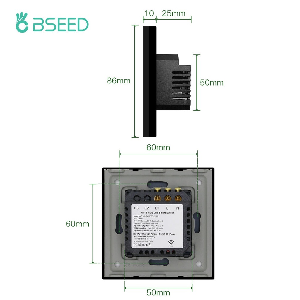 BSEED Wifi-s okos villanykapcsoló nullvezeték nélkül, többhelyes vezérléssel 12