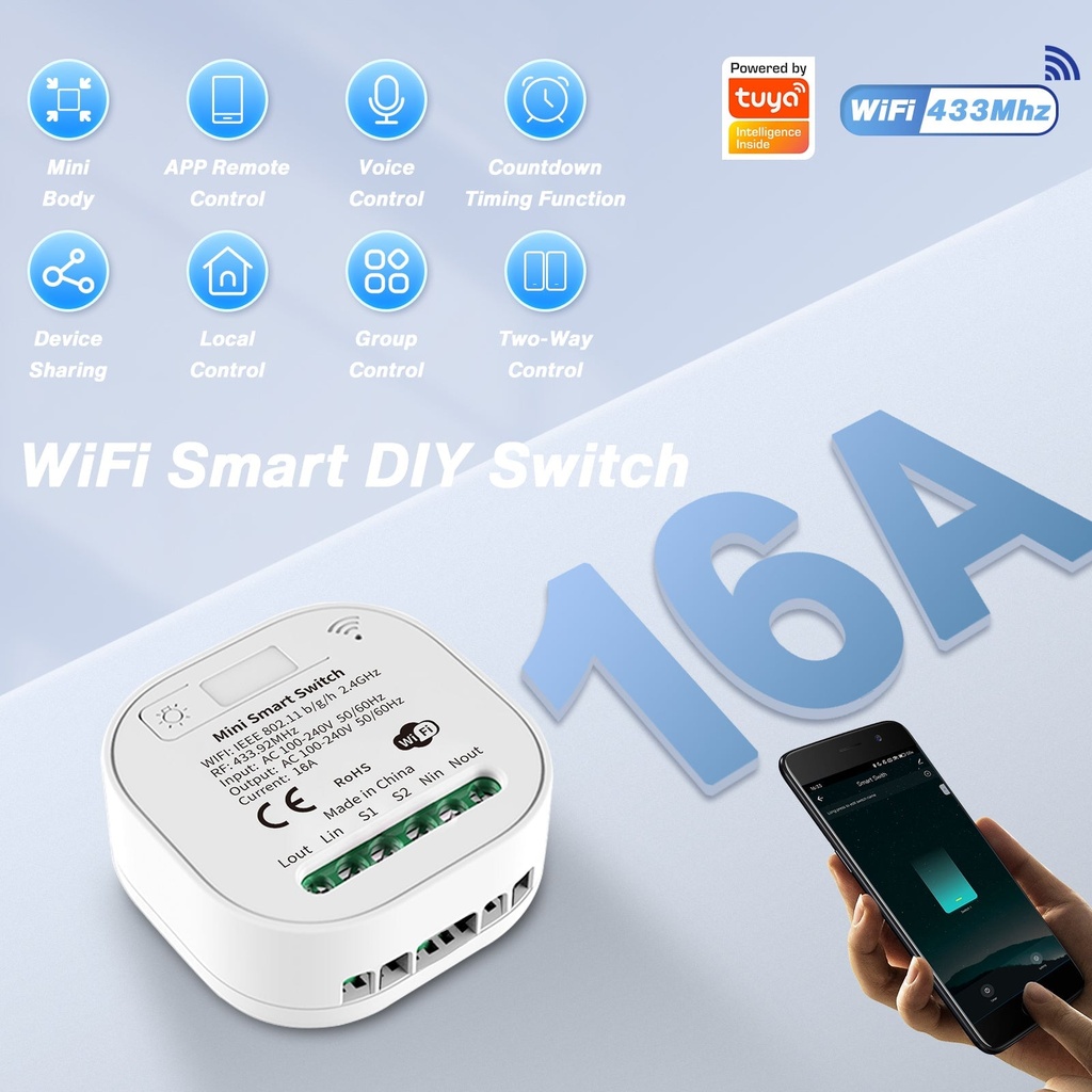 BSEED Wifi + RF433 okos kapcsolómodul, opcionális vezeték nélküli nyomókapcsolóval 1