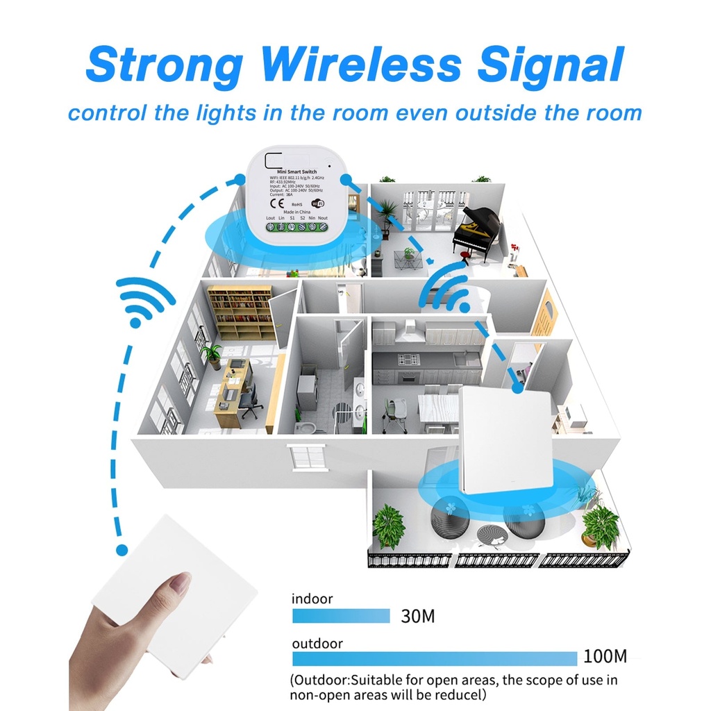 BSEED Wifi + RF433 okos kapcsolómodul, opcionális vezeték nélküli nyomókapcsolóval 6