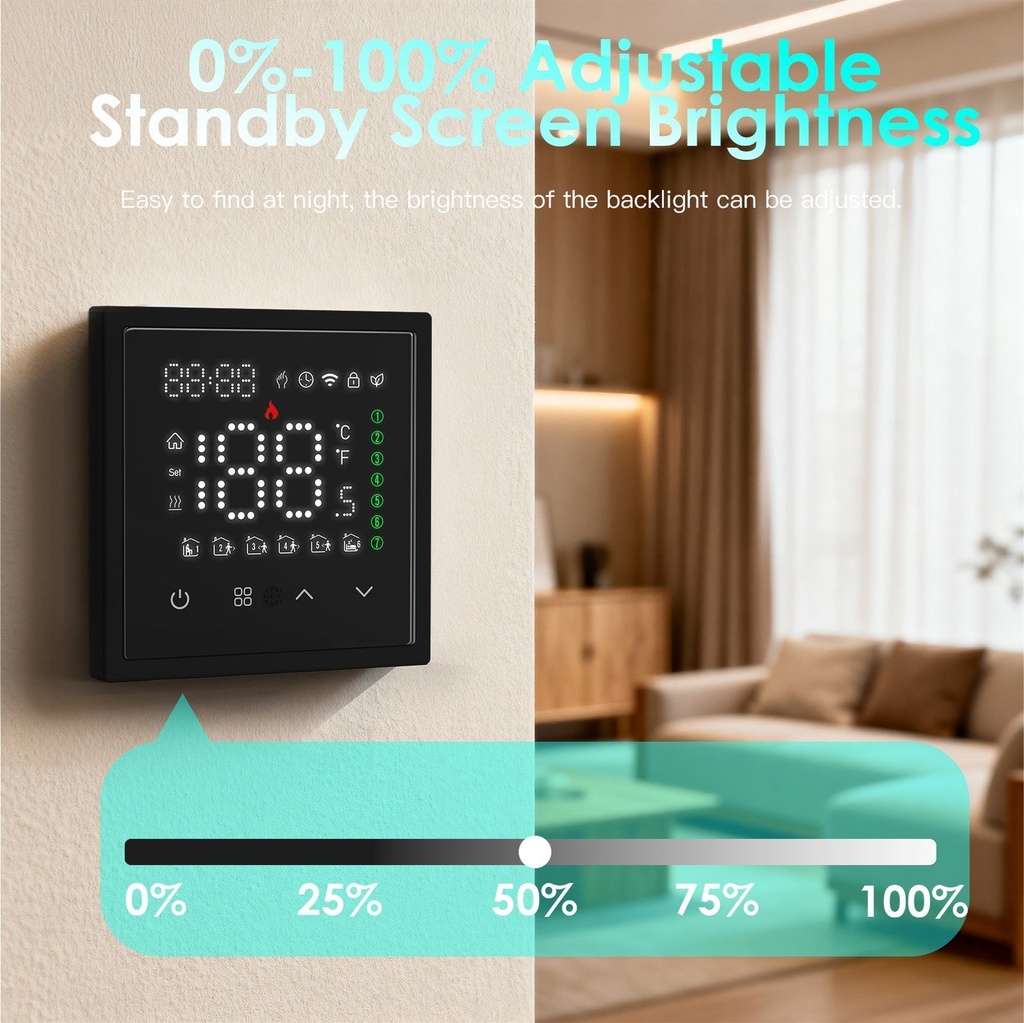 BSEED Zigbee okos programozható szobatermosztát padlófűtéshez, PC keret 6