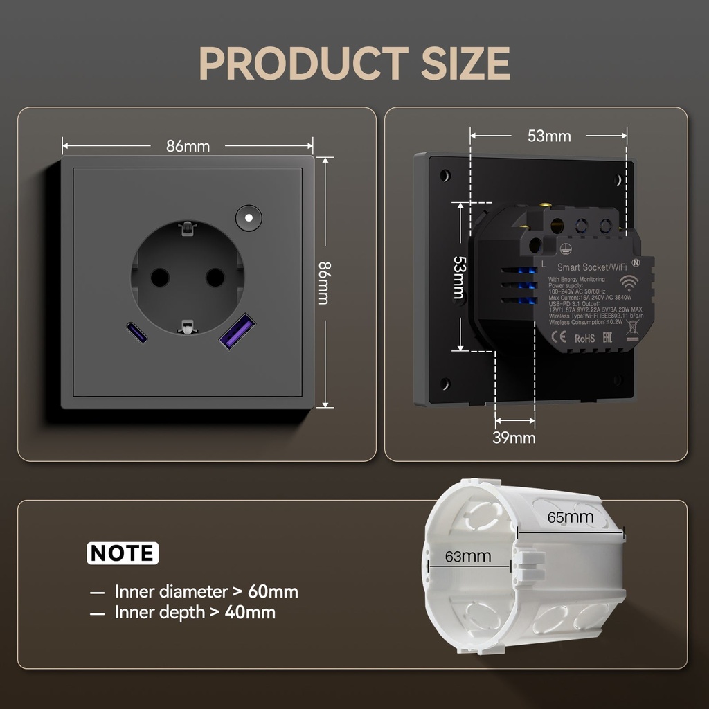 BSEED Scale Zigbee-s okos EU konnektor 20W USB-C töltővel, fogyasztásméréssel 5