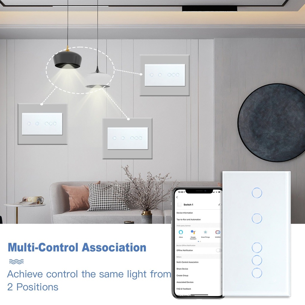 BSEED Wifi-s dupla érintős villanykapcsoló nullvezeték nélkül, 157 mm 1