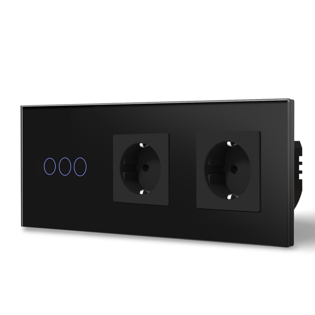 BSEED Wifi-s érintős villanykapcsoló két hagyományos EU konnektorral, 228 mm 12