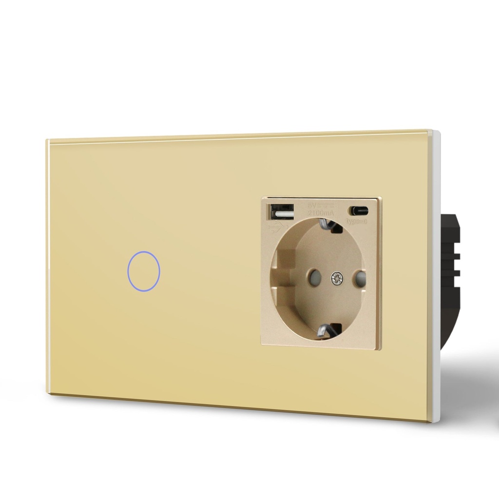 BSEED Wifi-s érintős villanykapcsoló EU konnektorral, USB-A és USB-C töltővel 20
