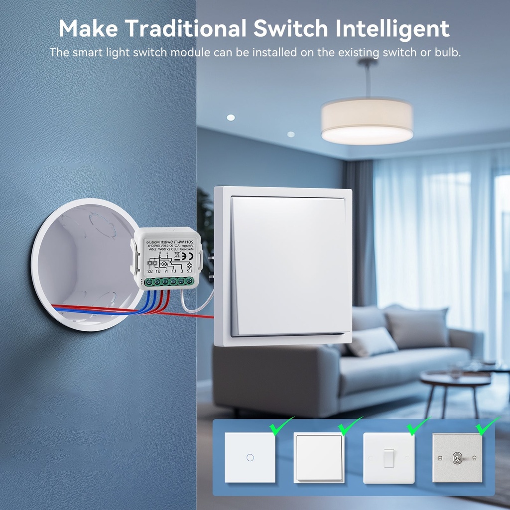 BSEED Wifi-s okos kapcsolómodul villanykapcsolóhoz, 2–4 csatornás 2