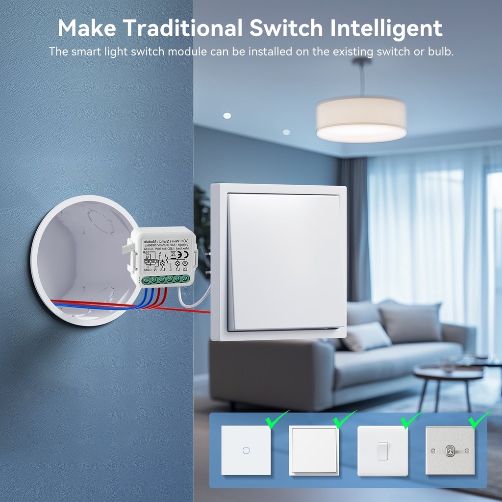 BSEED Wifi-s okos kapcsolómodul villanykapcsolóhoz, 2–4 csatornás 9