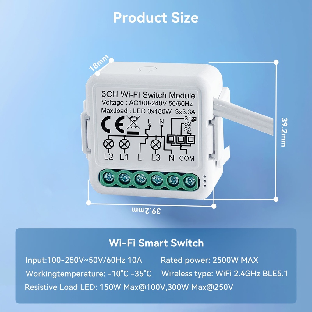 BSEED Wifi-s okos kapcsolómodul villanykapcsolóhoz, 2–4 csatornás 10