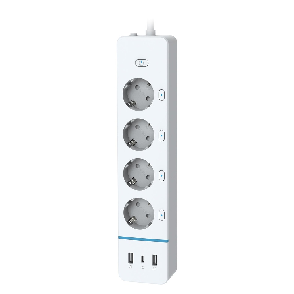BSEED Wifi-s okos elosztó 4 külön vezérelhető aljzattal, fogyasztásméréssel, 30W USB/Type-C 10