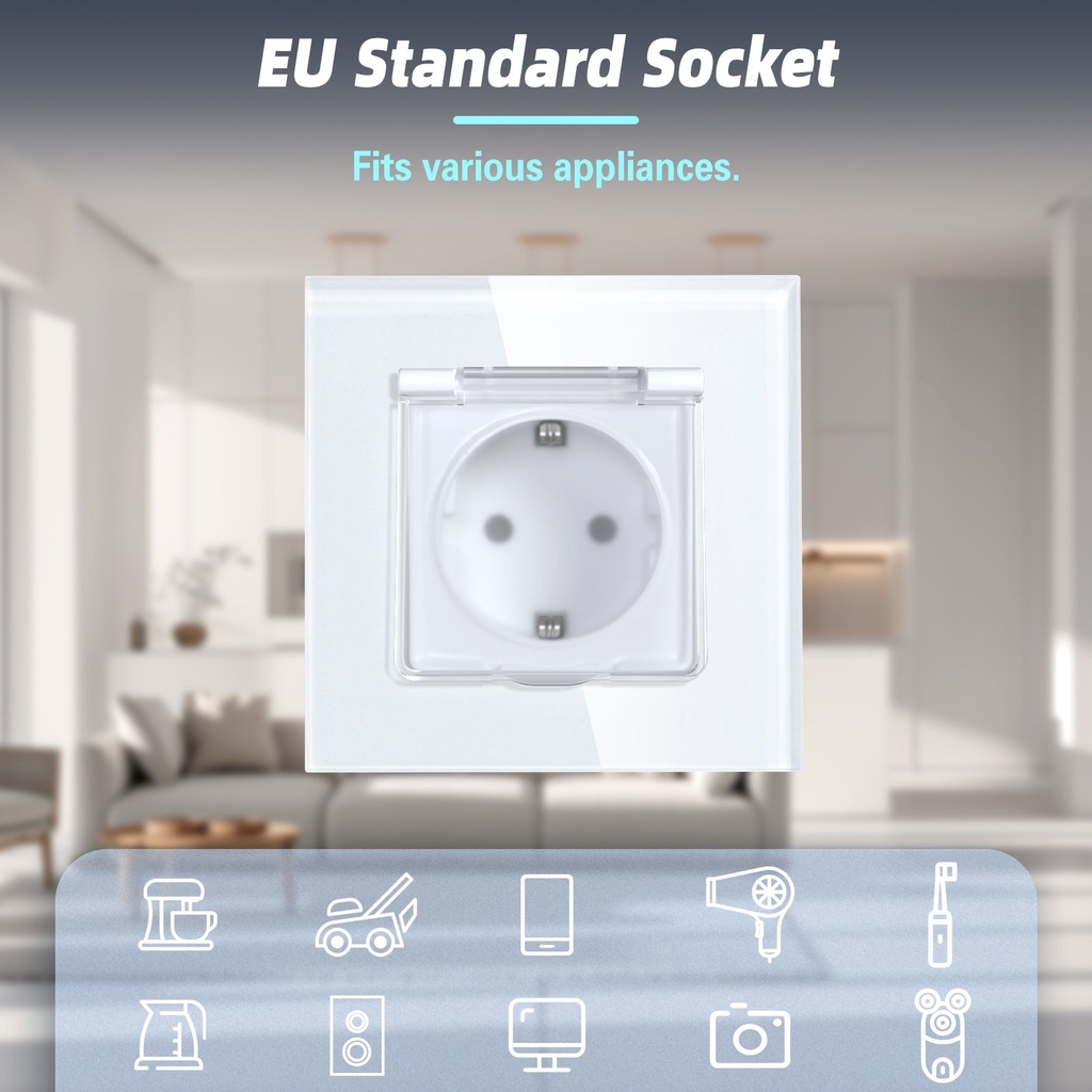 BSEED vízálló EU fali konnektor, üveg előlap 9