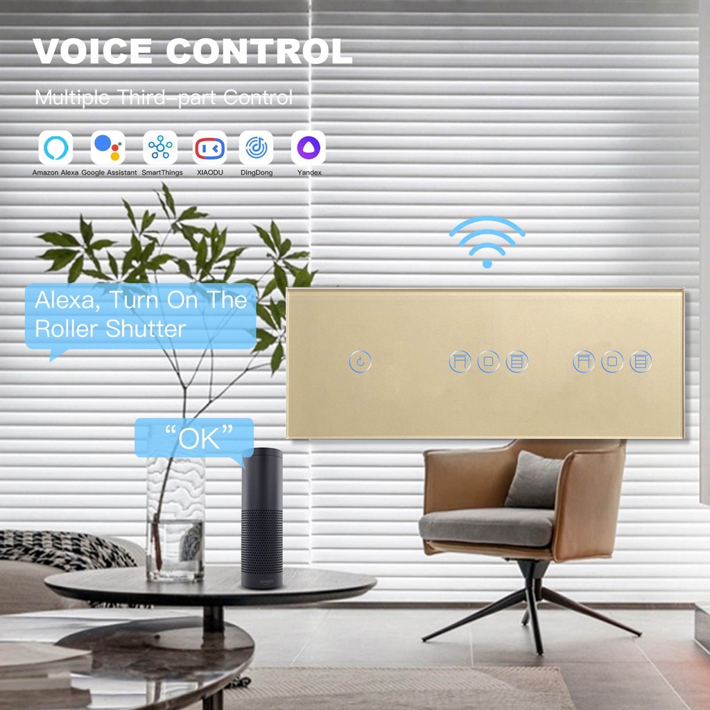 BSEED Wifi-s érintős villanykapcsoló dupla redőnykapcsolóval, 228 mm 2