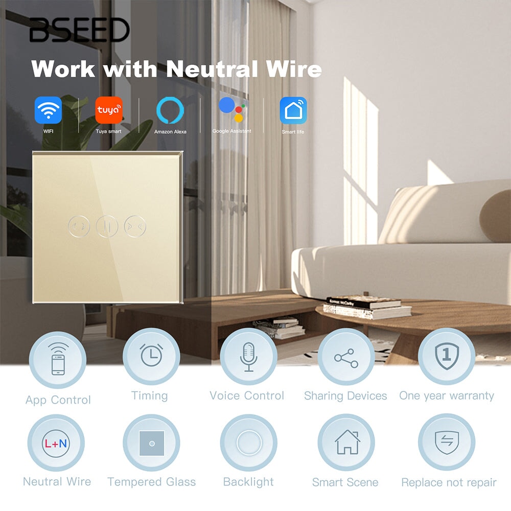 BSEED Wifi-s okos függönykapcsoló, üveg előlap 1