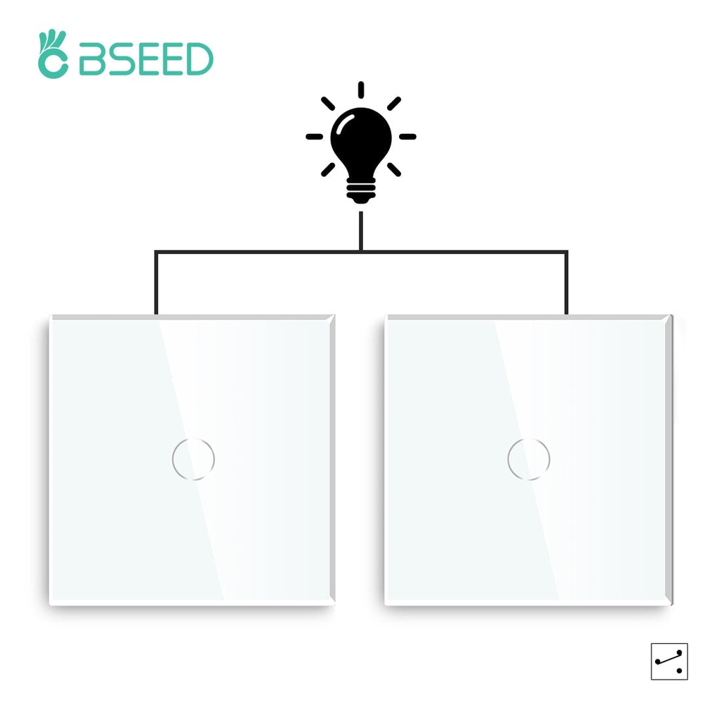 BSEED érintős kétutas (váltó) kapcsoló nullvezeték nélkül, üveg előlap, 2 db 1