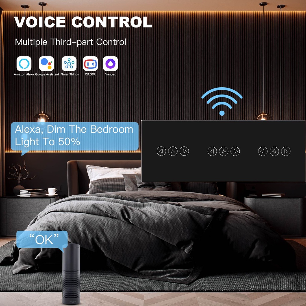BSEED Wifi-s érintős hármas redőnykapcsoló, 228 mm-es kristályüveg panel 2