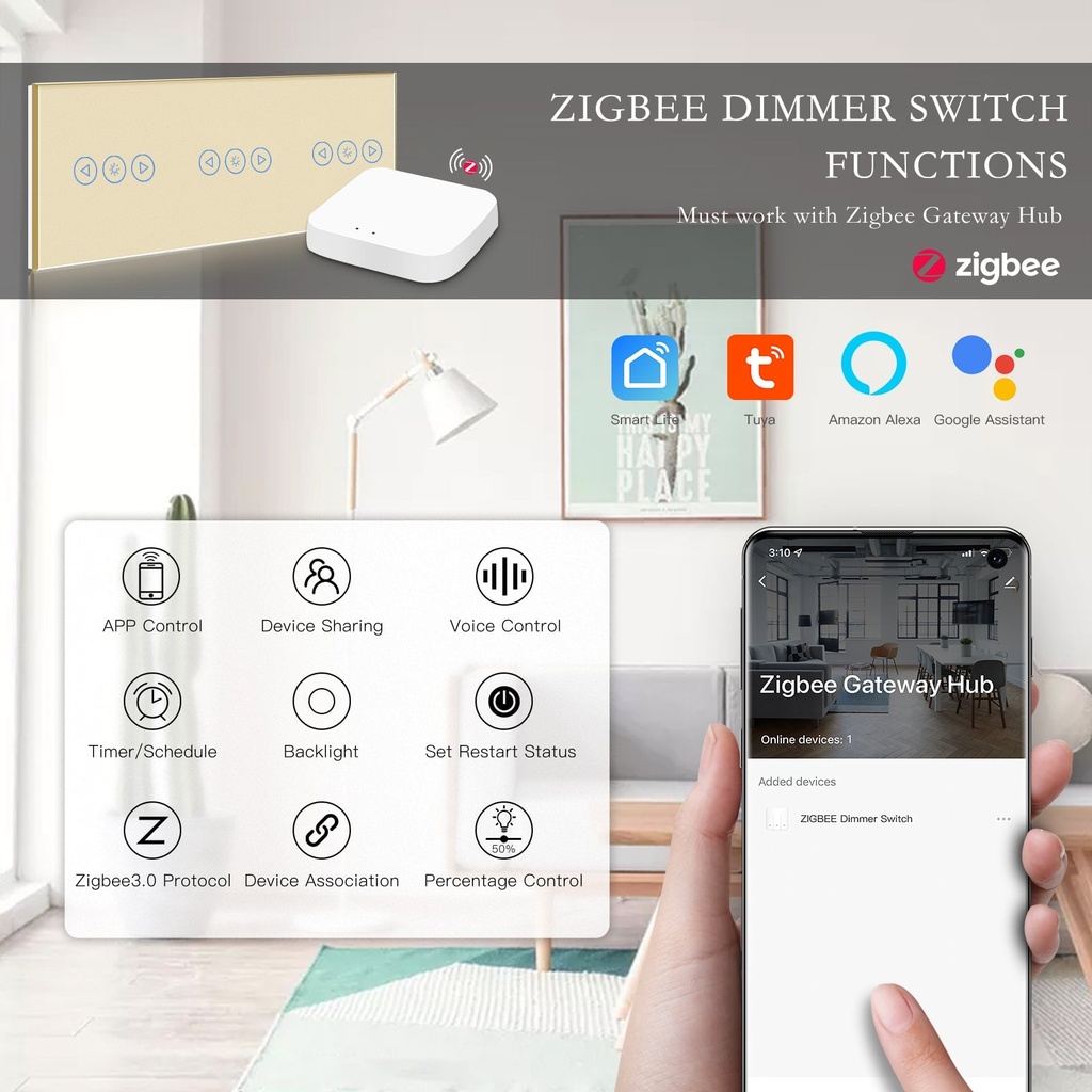 BSEED Zigbee hármas érintős fényerő-szabályzó, 228 mm 1