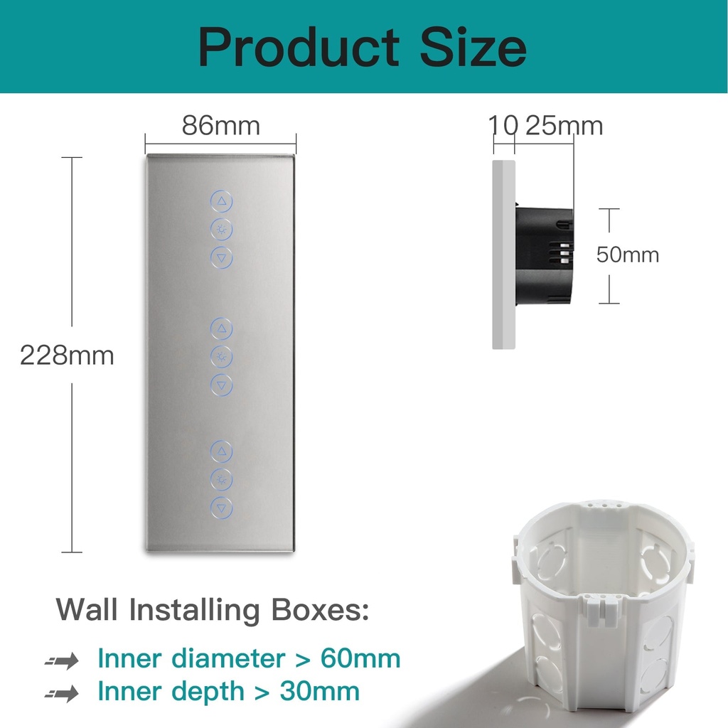 BSEED Zigbee hármas érintős fényerő-szabályzó, 228 mm 8