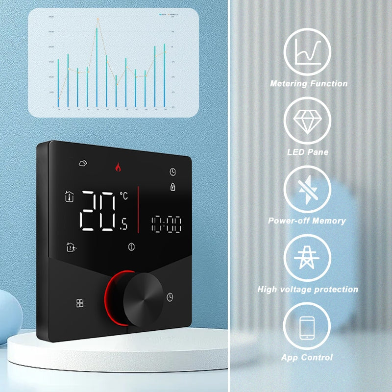 BSEED Wifi-s érintős padlófűtés-termosztát forgatógombbal, fogyasztásméréssel 1