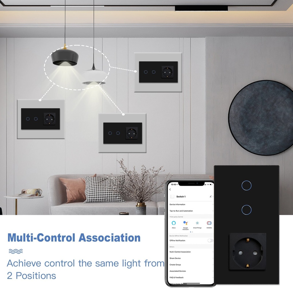 BSEED Zigbee érintős villanykapcsoló hagyományos EU konnektorral, 157 mm 4