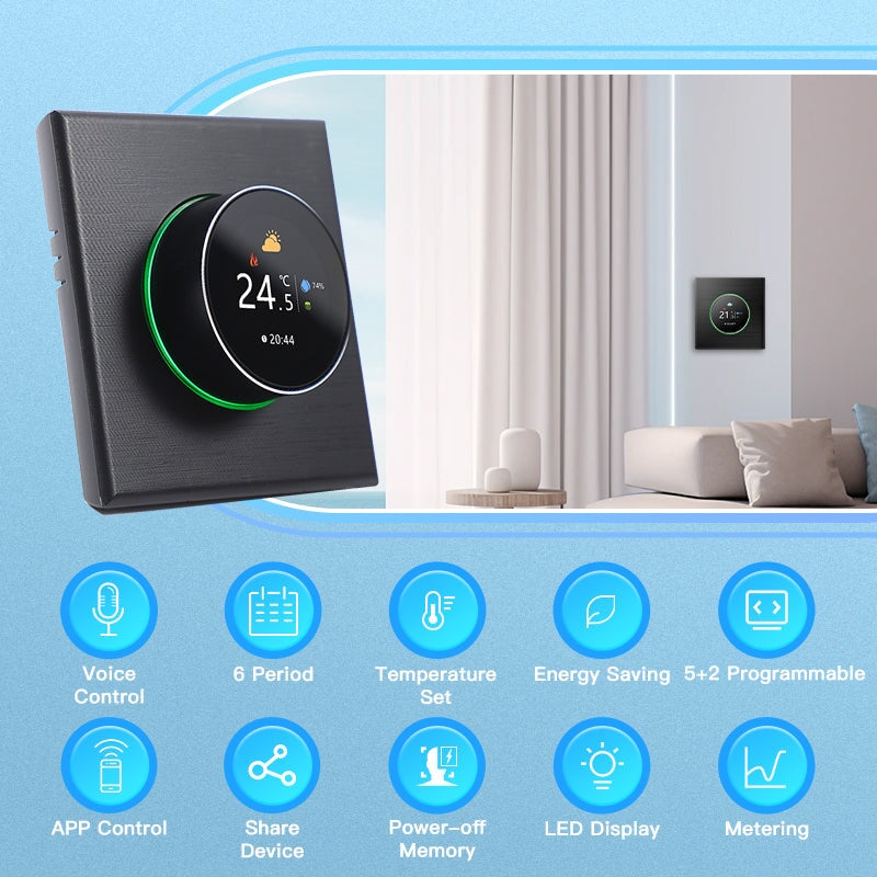 BSEED Wifi-s padlófűtés-termosztát forgatógombbal, kerek kijelzővel 2