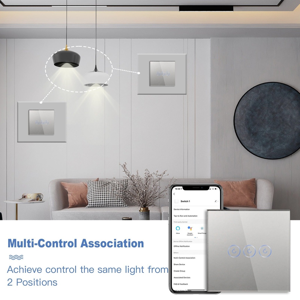 BSEED Zigbee okos villanykapcsoló (nullvezetős), 1–4 kapcsolós 12