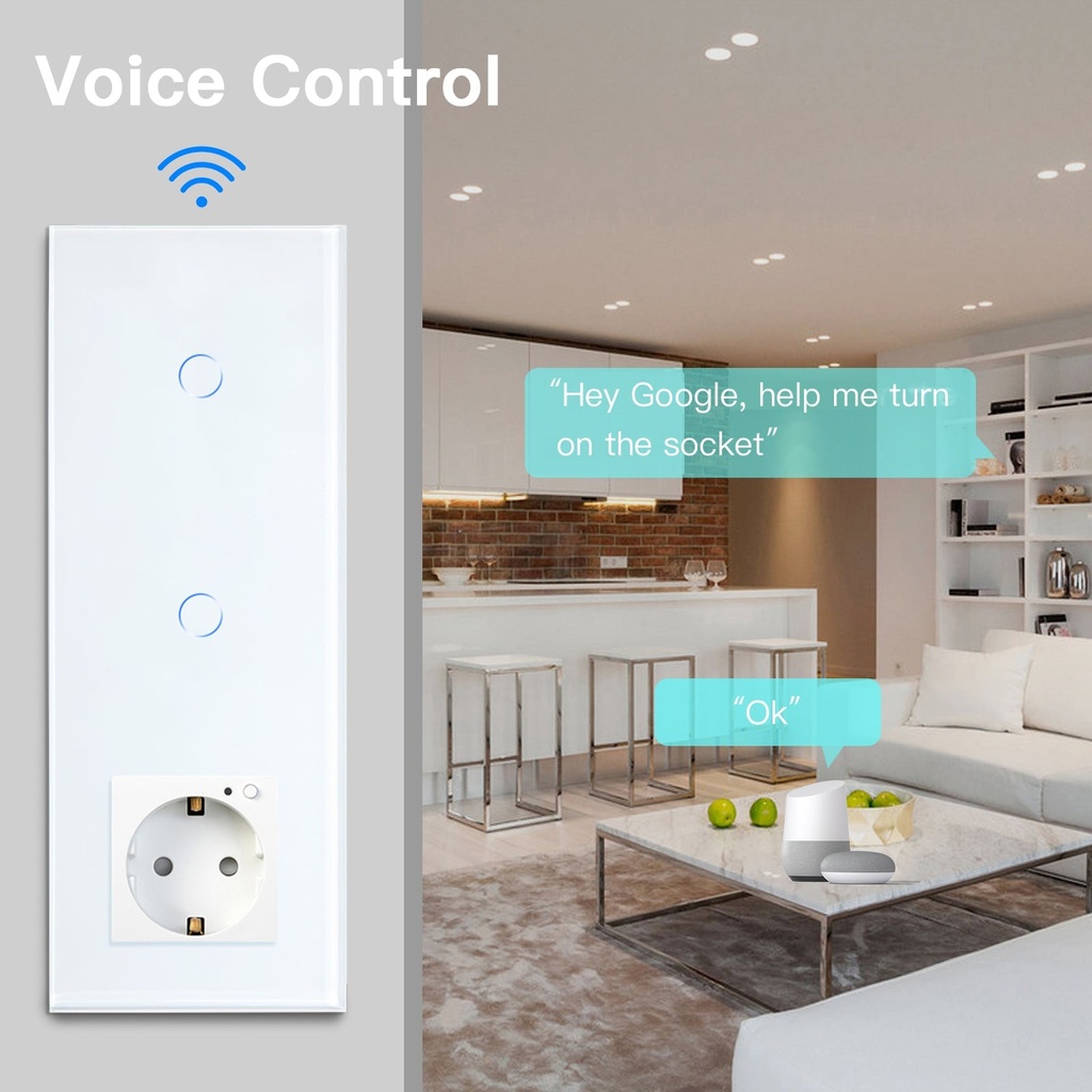 BSEED dupla Wifi-s érintős villanykapcsoló EU konnektorral, 228 mm-es üveg előlap 4
