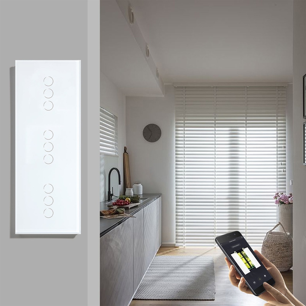BSEED Wifi-s hármas érintős redőnykapcsoló, 228 mm-es üveg előlap 1