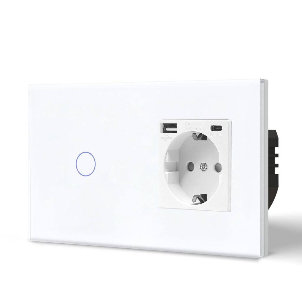 BSEED Zigbee-s érintős villanykapcsoló EU konnektorral, USB és USB-C töltővel 18