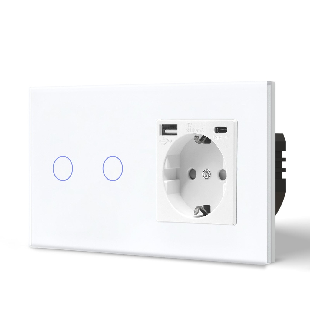 BSEED Zigbee-s érintős villanykapcsoló EU konnektorral, USB és USB-C töltővel 20