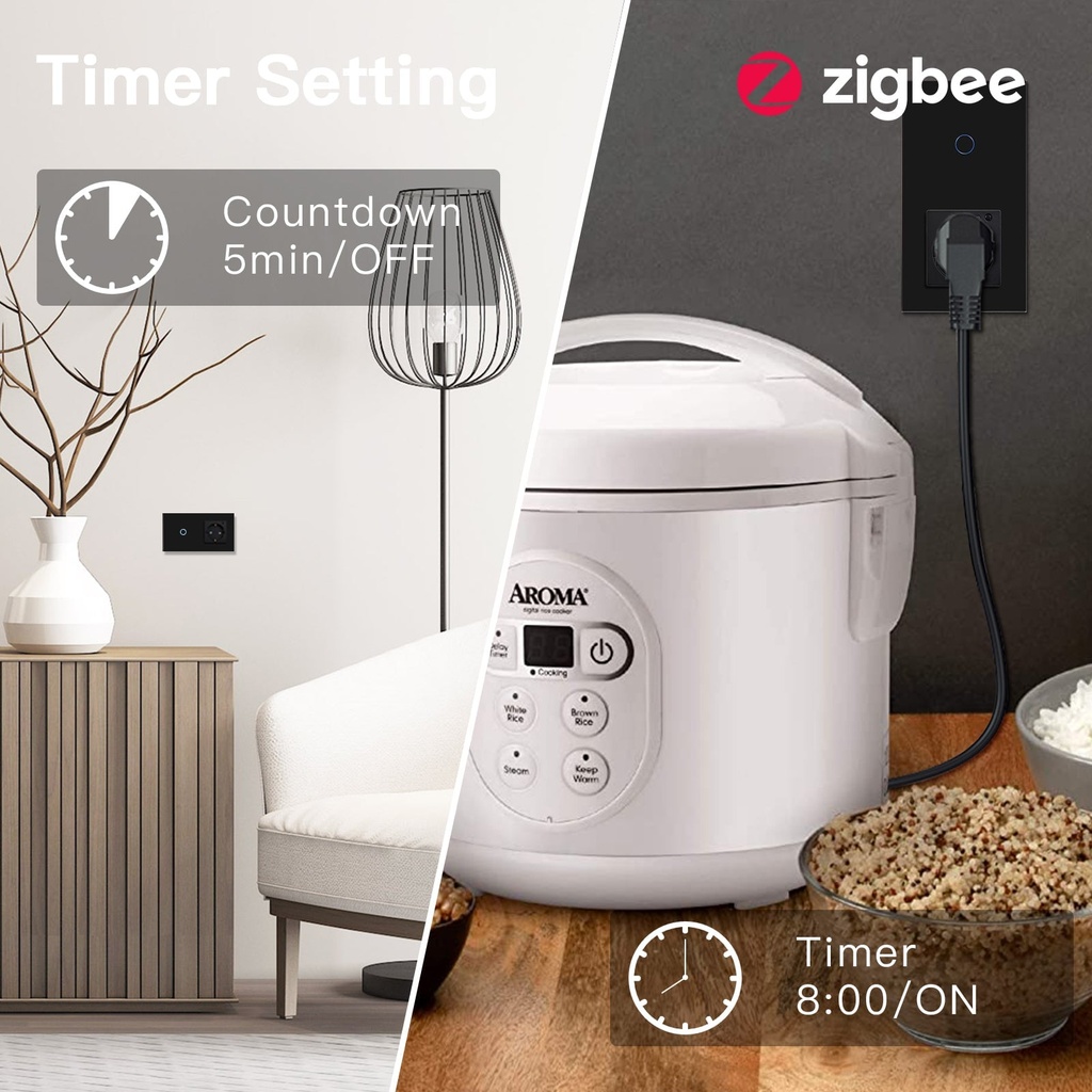BSEED Zigbee-s villanykapcsoló Zigbee-s EU konnektorral, üveg előlap 11
