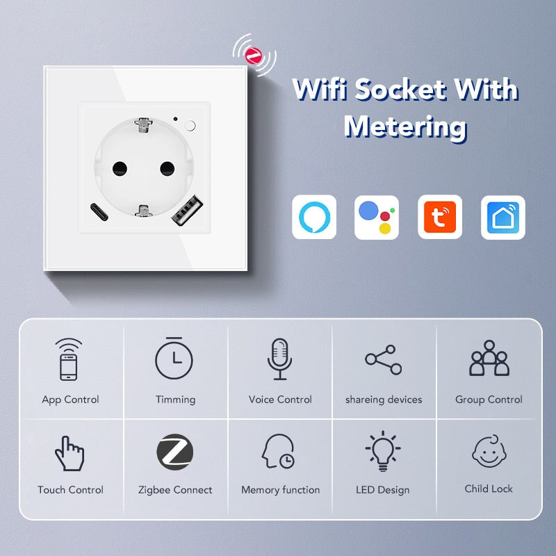 BSEED Zigbee okos EU konnektor USB + USB-C töltővel, fogyasztásméréssel 5