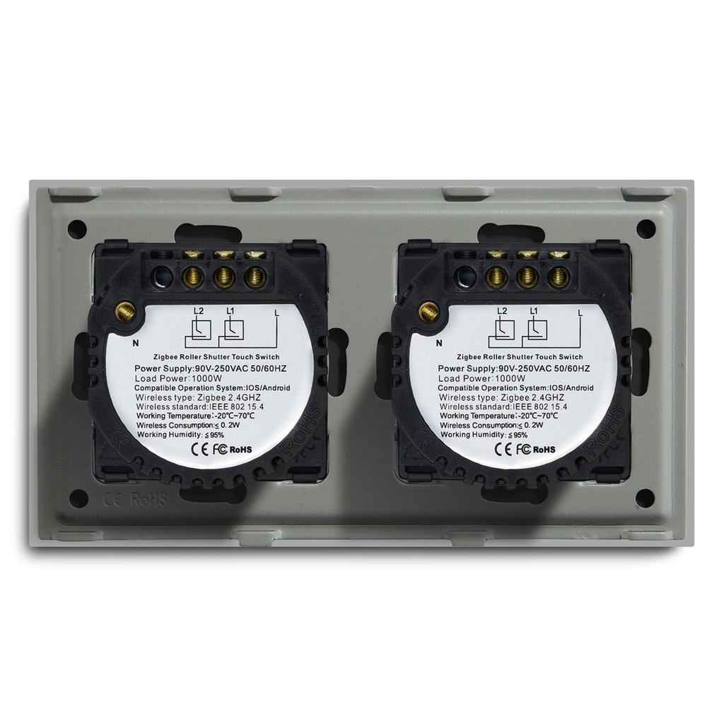 BSEED Zigbee dupla érintős redőnykapcsoló, 157 mm-es üveg előlap 15