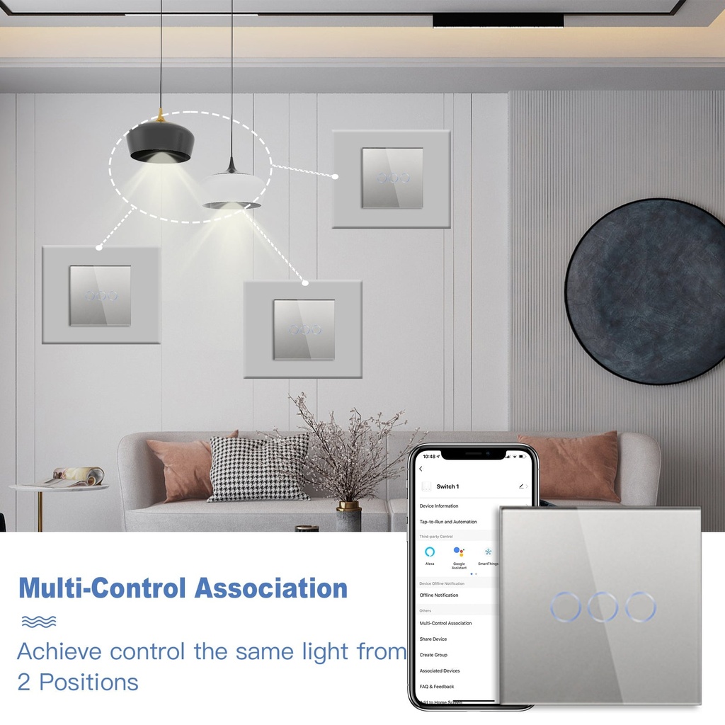 BSEED Zigbee-s okos villanykapcsoló (nullvezeték nélkül), üveg előlap 8