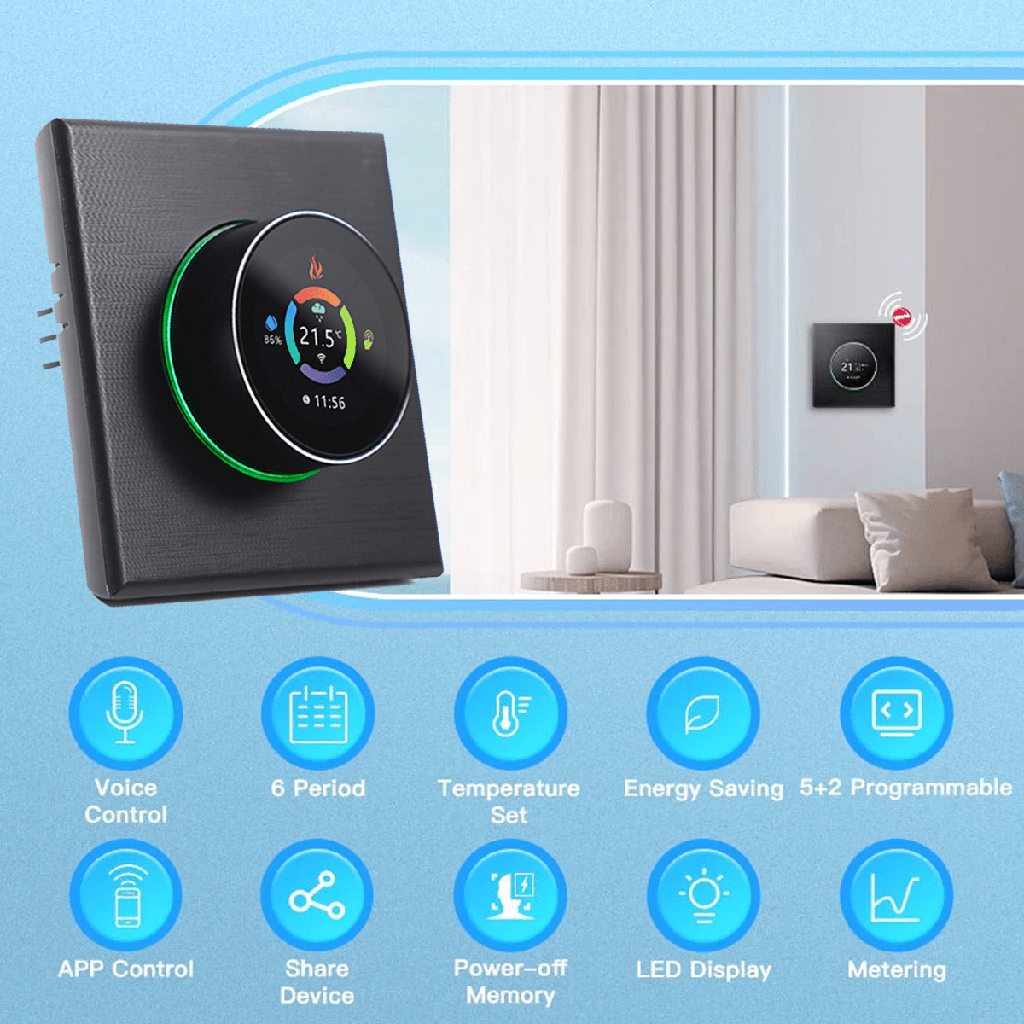 BSEED Zigbee padlófűtés-termosztát forgatógombbal, háttérvilágítással 3