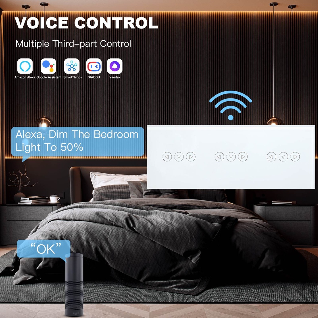 BSEED Wifi-s érintős fényerő-szabályzó és redőnykapcsoló, 299 mm-es üveg panel 2