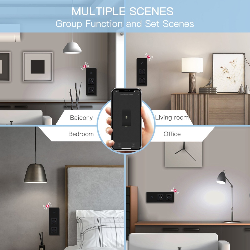 BSEED Zigbee-s érintős villanykapcsoló (nullvezeték nélkül) dupla EU konnektorral 9