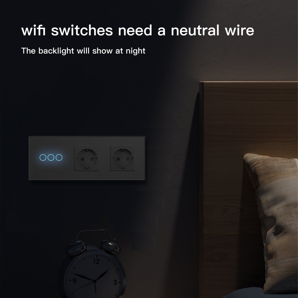 BSEED Zigbee érintős villanykapcsoló dupla EU konnektorral (nem okos), 228 mm 4