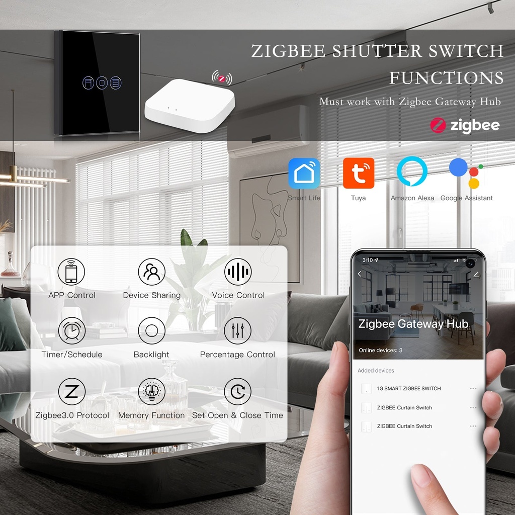 BSEED Zigbee-s érintős redőnykapcsoló, üveg előlap 2