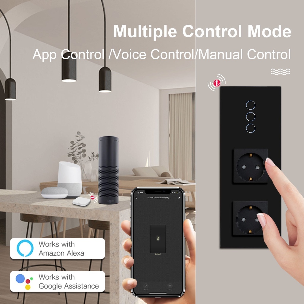 BSEED Zigbee érintős villanykapcsoló dupla EU konnektorral (nem okos), 228 mm 7