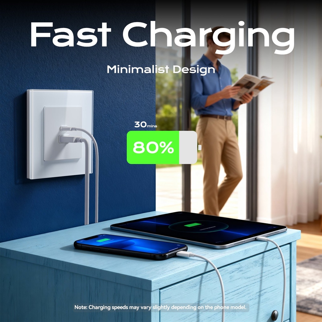 BSEED Heritage fali USB-C gyorstöltő aljzat, 65W, PD3.0 4