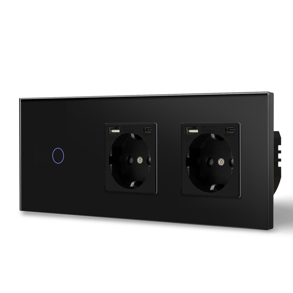 BSEED Zigbee-s érintős villanykapcsoló két hagyományos EU konnektorral, USB-C-vel 8