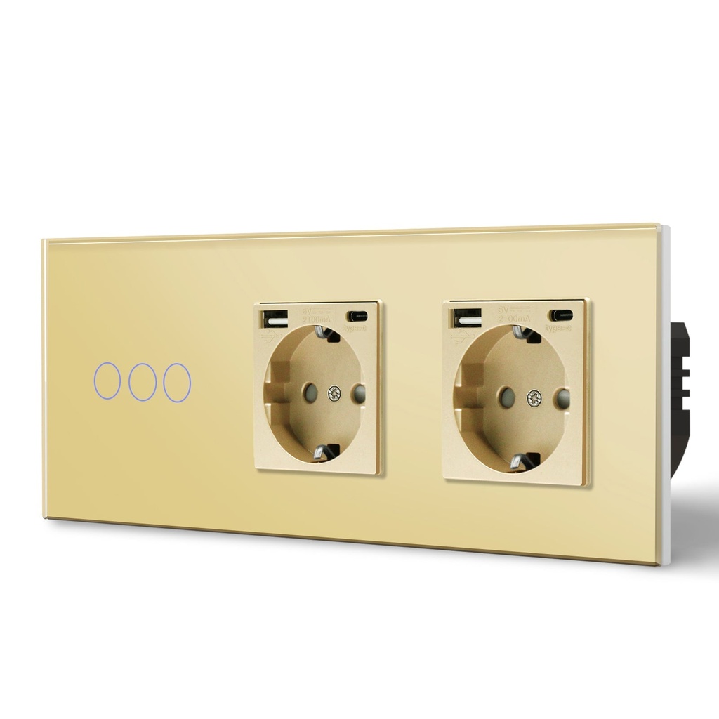 BSEED Zigbee-s érintős villanykapcsoló két hagyományos EU konnektorral, USB-C-vel 18