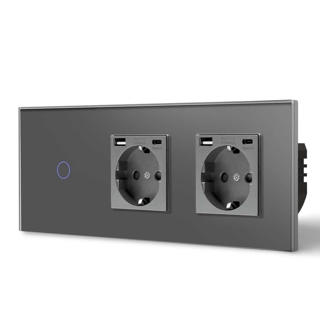 BSEED Zigbee-s érintős villanykapcsoló két hagyományos EU konnektorral, USB-C-vel 20