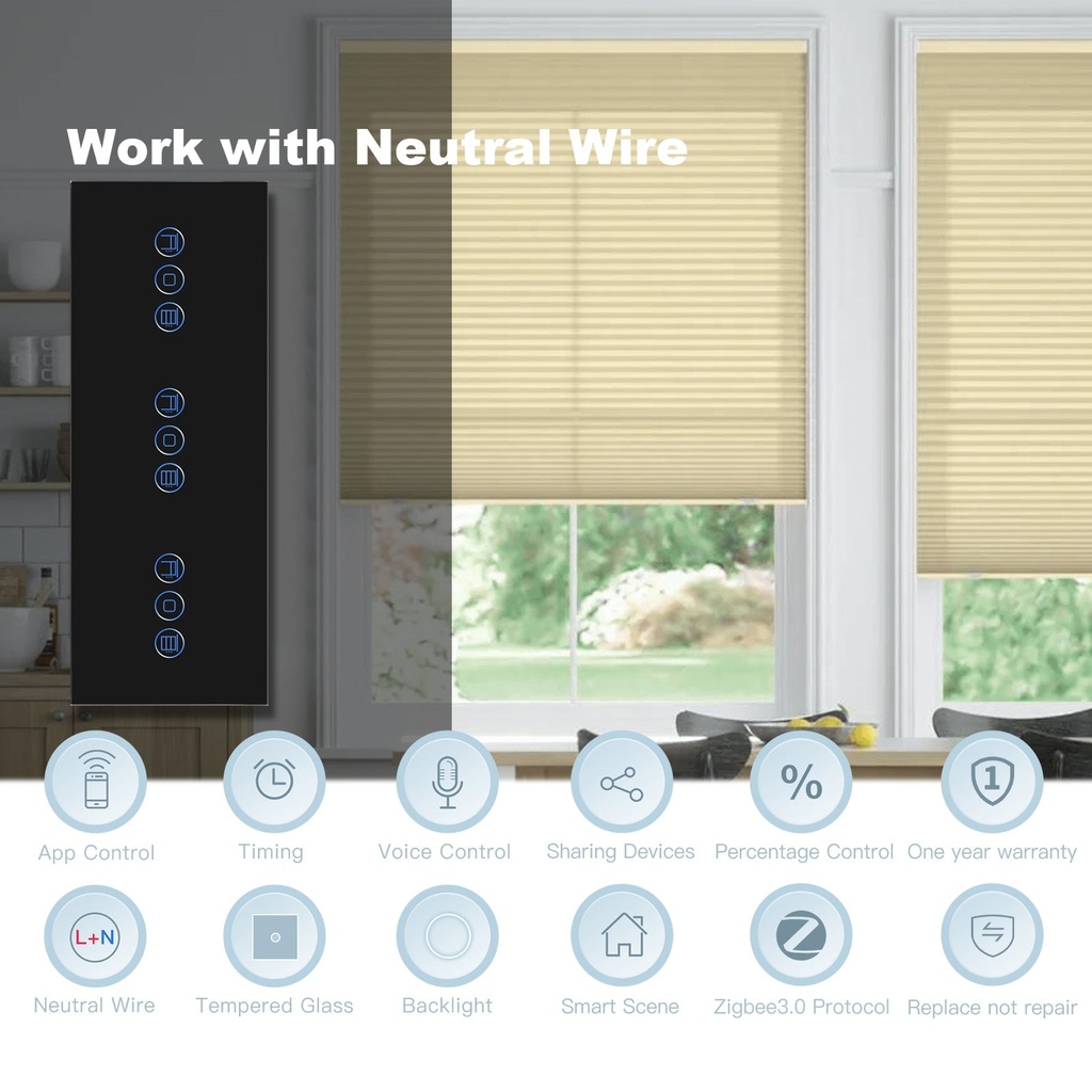 BSEED Zigbee tripla érintős redőnykapcsoló, 228 mm-es üveg előlap 11